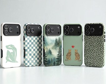 Sage green polka dots, check phone Cases for 17 16 15 13  Case, Samsung  S26 S25 Pixel 10 9 , gift for her