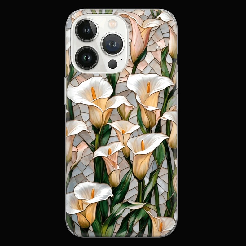 Stain Glass Exotic Flowers Mosaic Print Phone Case for iPhone 16 15pro