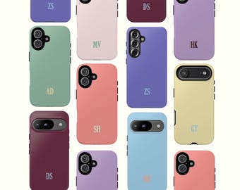 Initials Monogram custom phone case iPhone 17 16 15, Galaxy S26 S25 A55 A57 A17, pastel colors Pixel case 10
