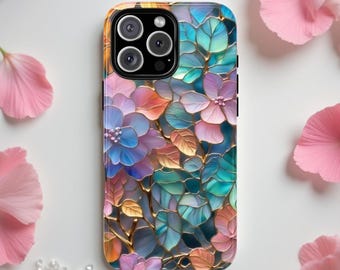 iPhone 16e, 15, 17, 13 mini-skal i färgat glas, hortensia-telefonskal, Pixel 9 8 7, Samsung Galaxy S25, a16, a35, S24 Fe-skal