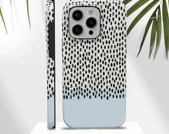 Dots Pattern Phone Case, Black and Blue Dotted Abstract Cover for iPhone 17 16 15 14 13 Pro Max, Samsung Galaxy S24 S26 Ultra, Pixel 9 Pro