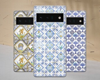 Blauw betegeld telefoonhoesje Azulejo Cover Pixel 8A 7 Pro 7Pro, 6A Samsung S24ultra, S23FE, A25, A15, A54, A33, A34, iPhone 15Pro 14 13 12 11 Pro