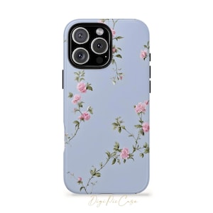 Blue Floral iPhone 16e case, Toile 16 pro case, iPhone 15 pro max, iPhone 12, iPhone 13,  iPhone 14 Plus Galaxy S25 S24 ultra S23 S21 A54