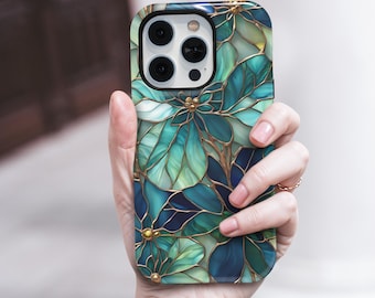 Botanical stained glass iPhone 15 pro max , 16e, 17 pro max, floral  Galaxy  S26 S25 S23 Ultra,  Pixel 10