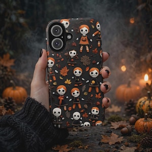 Skeleton Doll Halloween Phone Case iPhone 16, 15 pro, 17e, 13 , 14 Samsung A57, A37, A25,  26, S25 ultra,  A16, Pixel 10
