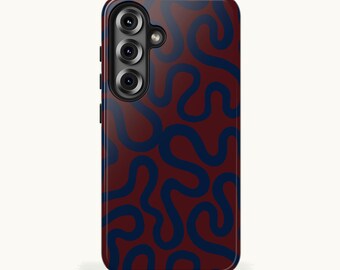 Burgundy red Waves  Samsung S26 Phone Case | Abstract Squiggles Protective Cover