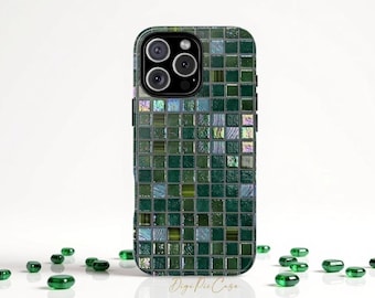 Green Tiles Green Checkered  Phone Case: iPhone 16E, 15, Samsung S25, Pixel 9, 8A