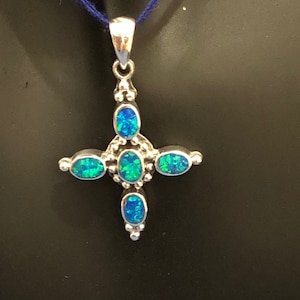 Blue Opal Cross Pendant