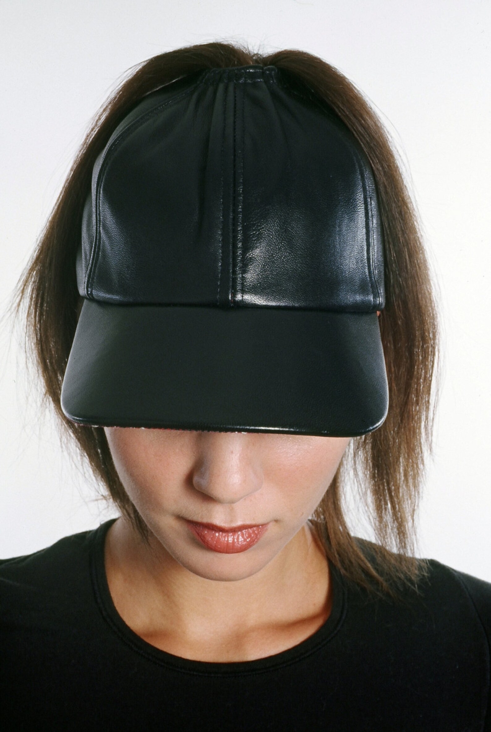 Black Leather Baseball Cap Has a High Opening for a Ponytail Etsy