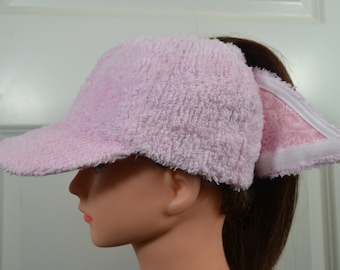 Pink Chenille Ponytail Visor - Barrettes Free Baseball Cap