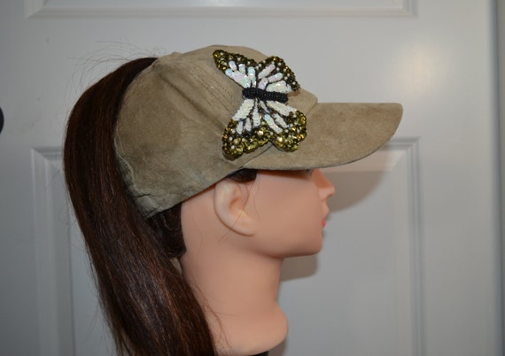 beige suede baseball cap
