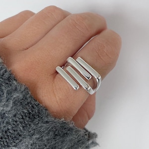 925 Sterling Silver Ring | #235 | Quadruple Adjustable | Statement Style | Plain Irregular | Chunky | Basic | Dainty | Hypoallergenic