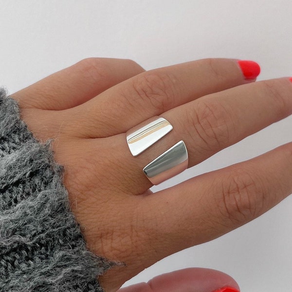 100% 925 Sterling Silver Abstract Ring | Chunky | Adjustable One Size | Band Everyday | Simple | Tarnish Free | Minimalist | Stackable