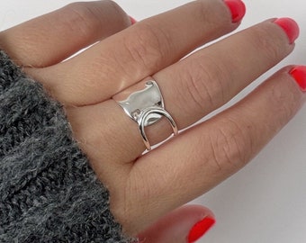 100% 925 Sterling Silver Ring | Unique Wave Abstract Irregular | Statement | Minimalist Simplistic | Adjustable | Hypoallergenic
