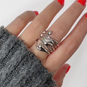 100% #142 925 Sterling Silver Ring | Unique Wave Abstract Irregular | Statement | Minimalist Simplistic | Adjustable | Hypoallergenic