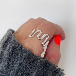 925 Sterling Silver Ring | #1 | Abstract Large Chunky Wave Thick Bold Pattern | Rippled Wavy Design | Adjustable | Hypoallergenic