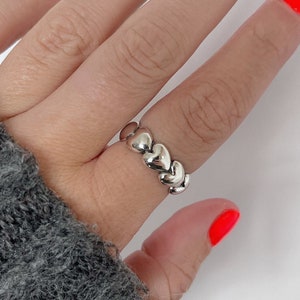 100% #43 925 Sterling Silver Abstract Ring | Large Chunky Heart Love Pattern Jewellery | Style | Design | Adjustable | Tarnish Free