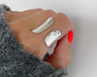 925 Sterling Silver Ring | #2 | Adjustable Chunky Statement Style | Plain Irregular | Chunky | Basic | Tarnish Free | Dainty
