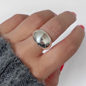 925 Sterling Silver Ring | #16 | Adjustable Chunky Statement Style | Plain Irregular Chunky | Bold | Tarnish Free Dainty | Hypoallergenic
