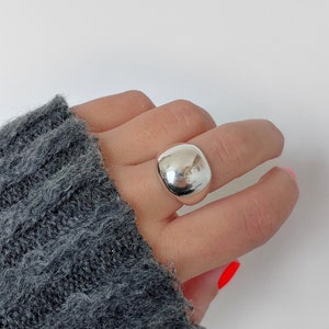 925 Sterling Silver Ring | #233 | Dome Adjustable | Chunky Statement | Plain Irregular | Thick Bold | Basic | Tarnish Free | Hypoallergenic