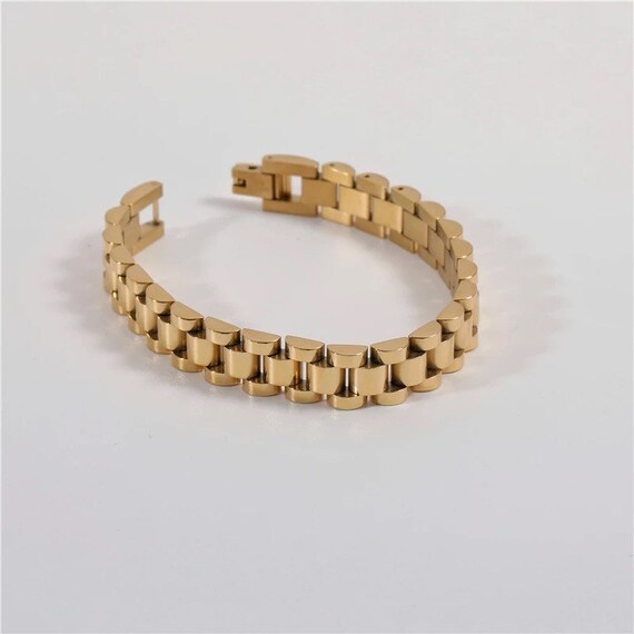Golden Circle Links Bracelet, 18K Gold Plated Stainless Steel Waterproof Chunky Gold Statement Bracelet