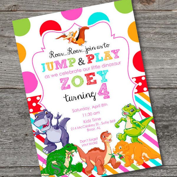 Land Before Time Birthday Invitation -PRINTABLE -littlefoot -chomper -spike -ruby -petrie -land before time party theme -ducky