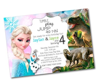 Frozen and Dinosaur Birthday Party Invitation -Split Birthday Party -Frozen -PRINTABLE -Dinosaurs -CUSTOM -Dinosaurs and Frozen
