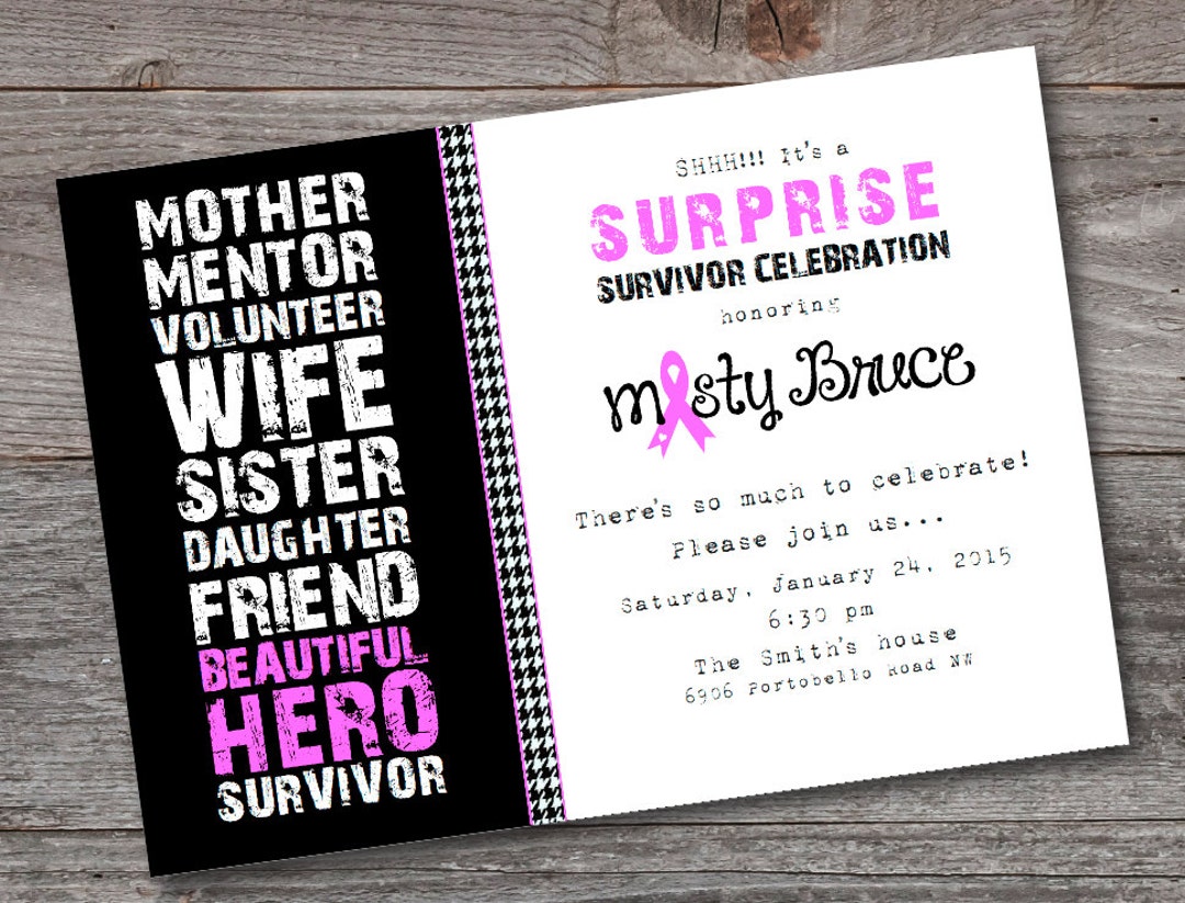 Breast Cancer Survivor Party Invitation, PRINTABLE, CUSTOM, Breast