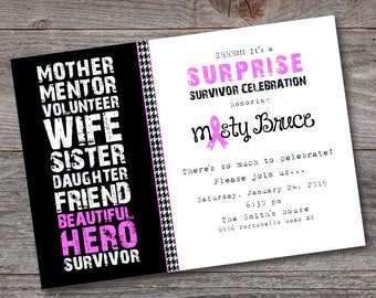 Breast Cancer Survivor Party Invitation, PRINTABLE, CUSTOM, Breast Cancer themed invitation, Breast Cancer, Invitation, Survivor, Pink,