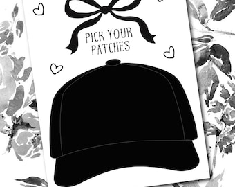 Trucker hat design template for hat bar solid black design patch layout printable Trucker hat party printable Pick your patches template
