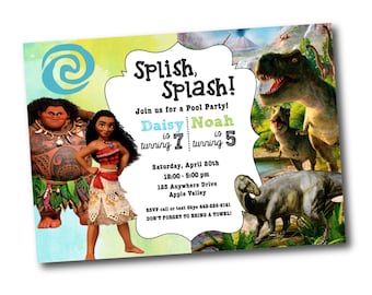 Moana and Dinosaur Birthday Party Invitation -Split Birthday Party -Moana -PRINTABLE -Dinosaurs -CUSTOM -Dinosaurs and Moana