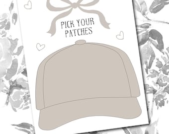 Trucker hat design template for hat bar solid khaki design patch layout printable Trucker hat party printable Pick your patches template