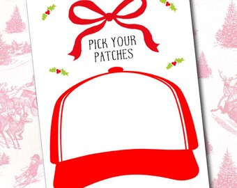 Trucker hat design template for trucker hat bar Christmas hat bar layout printable Trucker hat party printable Pick your patches template