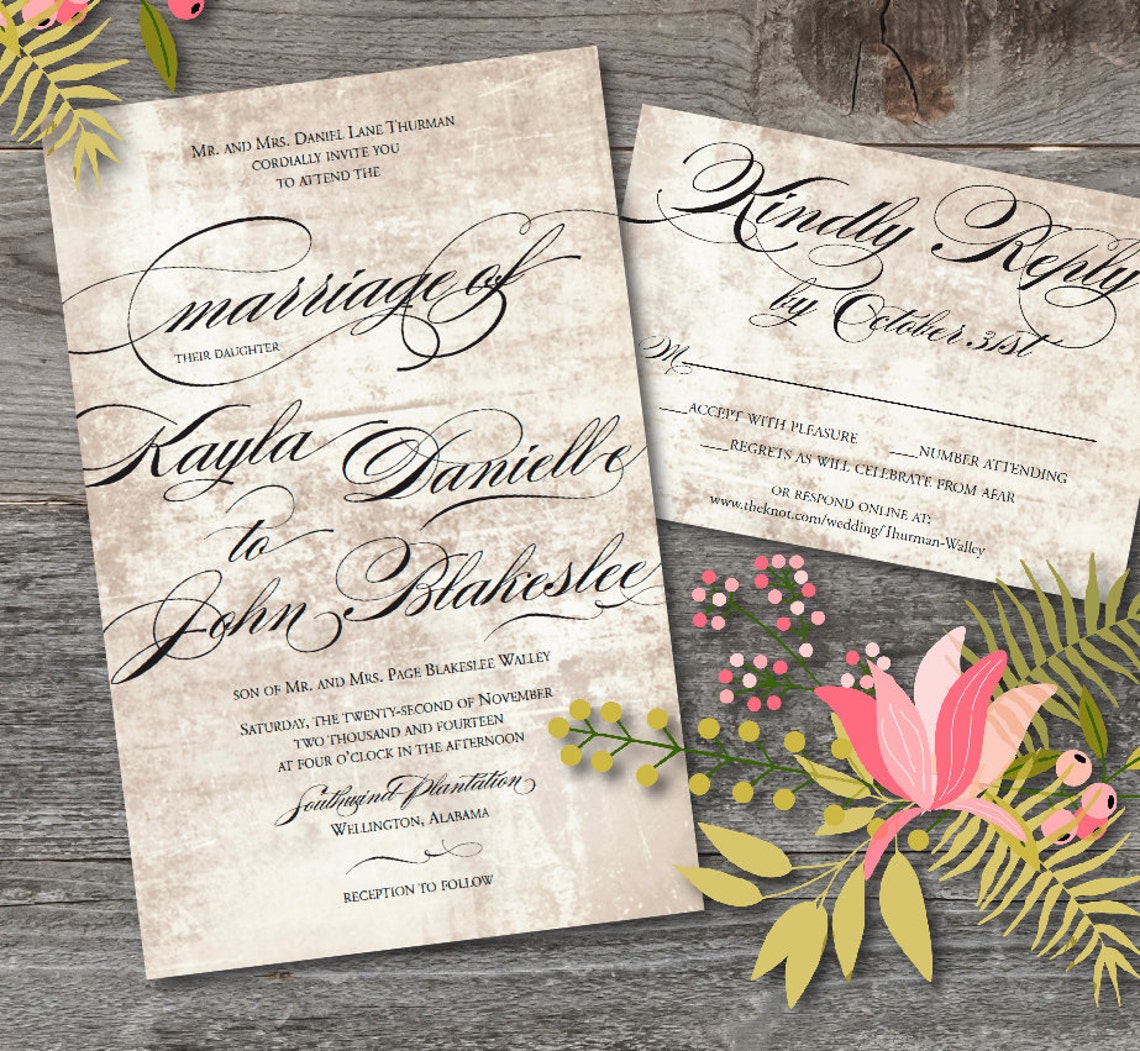 Wedding Invitation PRINTABLE Rustic Wedding Invitation Etsy