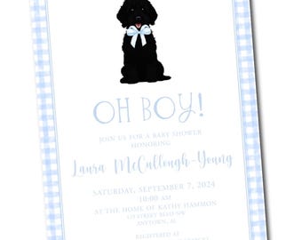 Black Goldendoodle Invitation -Goldendoodle baby shower -Black Goldendoodle with a bow -PRINTABLE -Black Golden doodle theme -CUSTOM -Doodle
