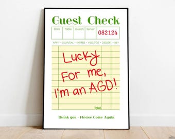 Guest Check Alpha Gam, Digital Print, Dorm Print, Lucky for me, I'm an AGD, Guest Check Poster, AGD, Alpha Gamma Delta print, Alpha Gam