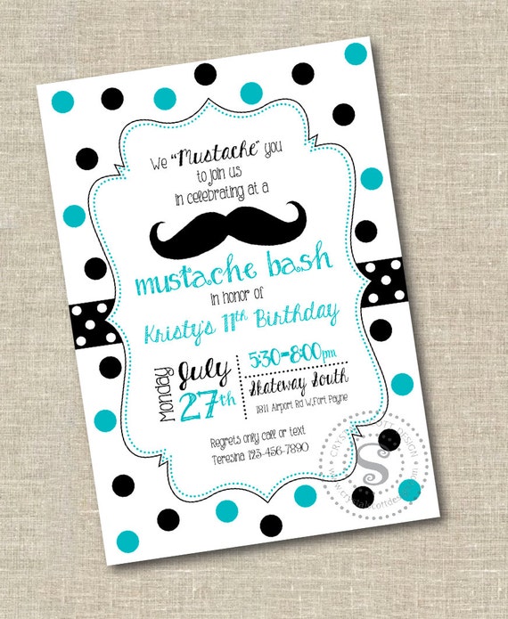 Mustache Birthday Invitation Printable Mustache Bash Custom Etsy