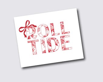 Roll Tide 24x30 Digital Preppy Print, Roll Tide, Dorm Print, Coquette, Crimson & white flowers, grand millennial print, toile