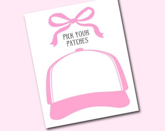 Trucker hat design template for trucker hat bar pink design patch layout printable Trucker hat party printable Pick your patches template
