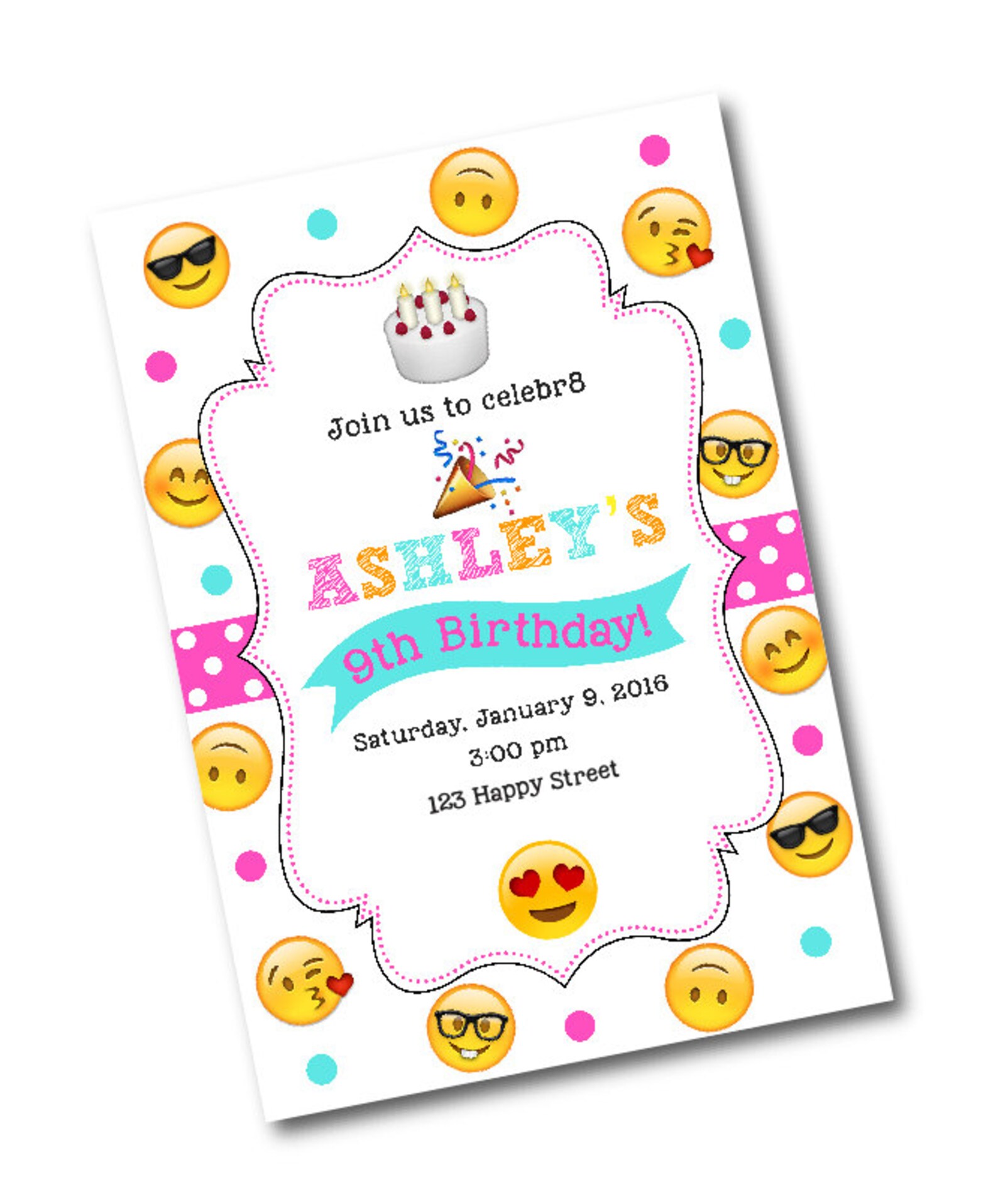 Emoji Birthday Party Invitation emoji Birthday Party emoji - Etsy