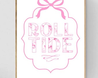 Roll Tide 11x14 Digital Print, Roll Tide, Dorm Print, Coquette, Pink & white flowers, grand millennial, toile floral
