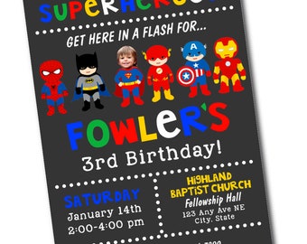 Superheroes Birthday Invitation -Superhero Party -Superheroes -PRINTABLE -Superhero -CUSTOM -Superhero Photo Invitation -kids superhero