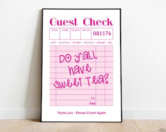 Guest Check Sweet Tea, Digital Print, Southern Print, Dorm Print, Guest Check Poster, Do y'all have Sweet Tea, Sweet Tea, Custom Guest Check