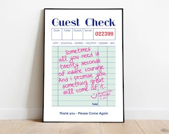 Guest Check Courage, Digital Print, We bought a zoo quote, Dorm Print, Guest Check Poster, Custom Guest Check, twenty seconds of courage