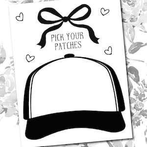 Trucker hat design template for trucker hat bar black design patch layout printable Trucker hat party printable Pick your patches template