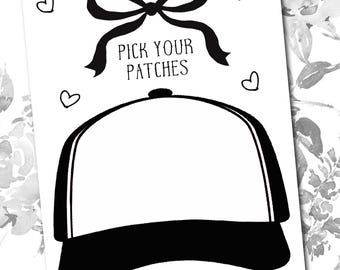 Trucker hat design template for trucker hat bar black design patch layout printable Trucker hat party printable Pick your patches template