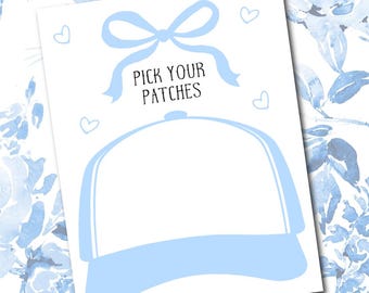 Trucker hat design template for trucker hat bar blue design patch layout printable Trucker hat party printable Pick your patches template