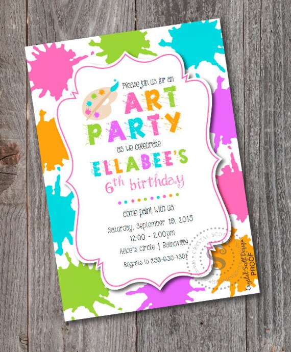 art birthday party invitation printable art party custom paint party painting party paint birthday paint birthday party invitations birthday cards invitations printable