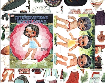 Mexican Doll Printable Paper Dolls Retro Vintage Printable Digital Download