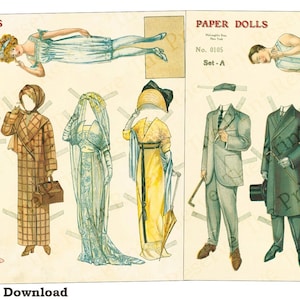 Antique Digital Paper Dolls Man & Woman Instant Digital Download